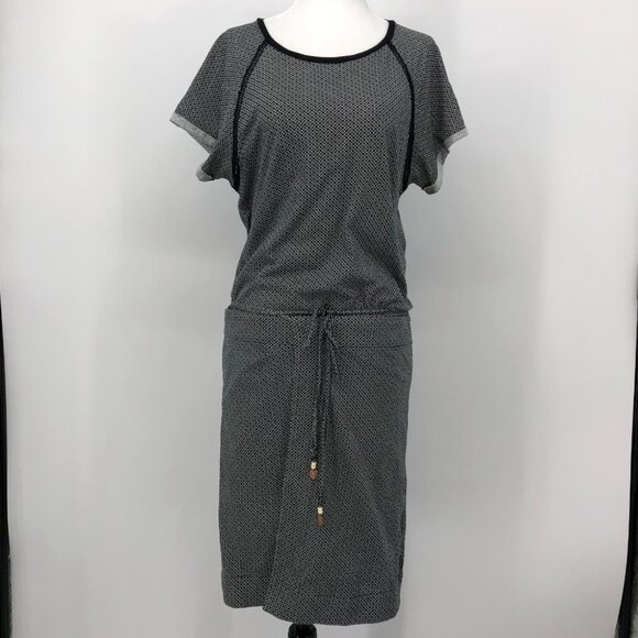 Scotch & Soda Black + White Geometric print Jersey T-shirt mini dress waist tie - Picture 2 of 16